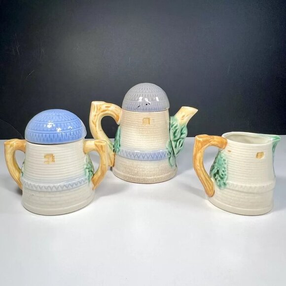 Vintage Ceramic Windmill Tea Set Made in Japan Hand Painted Teapot Sugar Creamer - Picture 6 of 14